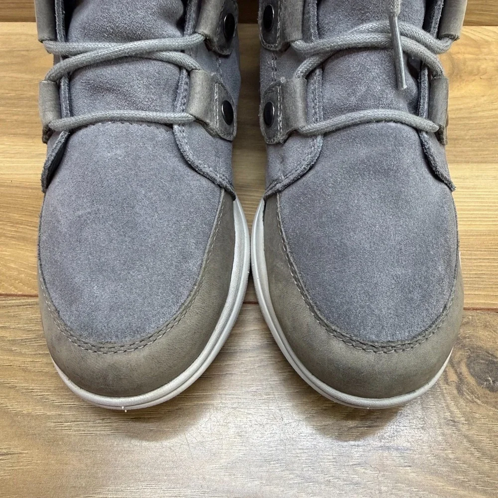 SOREL Explorer Joan Boots Womens 6 Gray Suede Waterproof Faux Fur Gorpcore